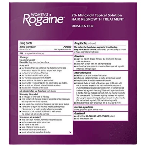 Rogaine Women's 2% Minoxidil Topical Solution for Hair Thinning and Loss, 3-Month Supply